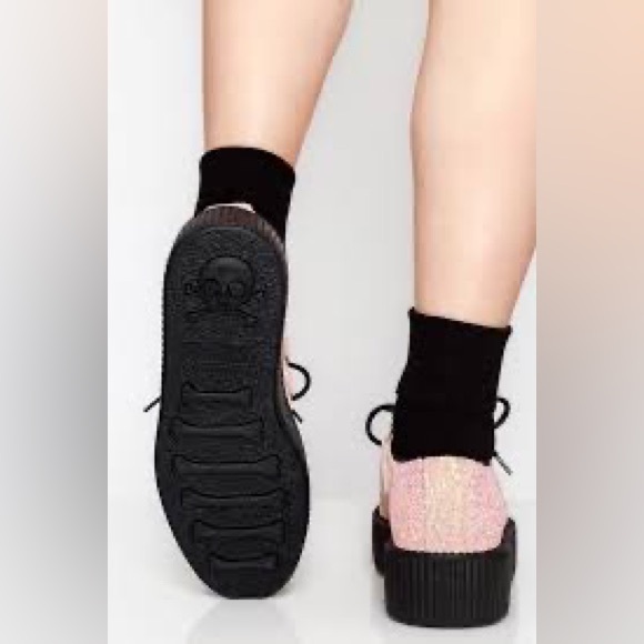 T.U.K Women 5 Limited Edition Peachy Pink Glitter Viva Mondo Creepers Platforms - Picture 2 of 16